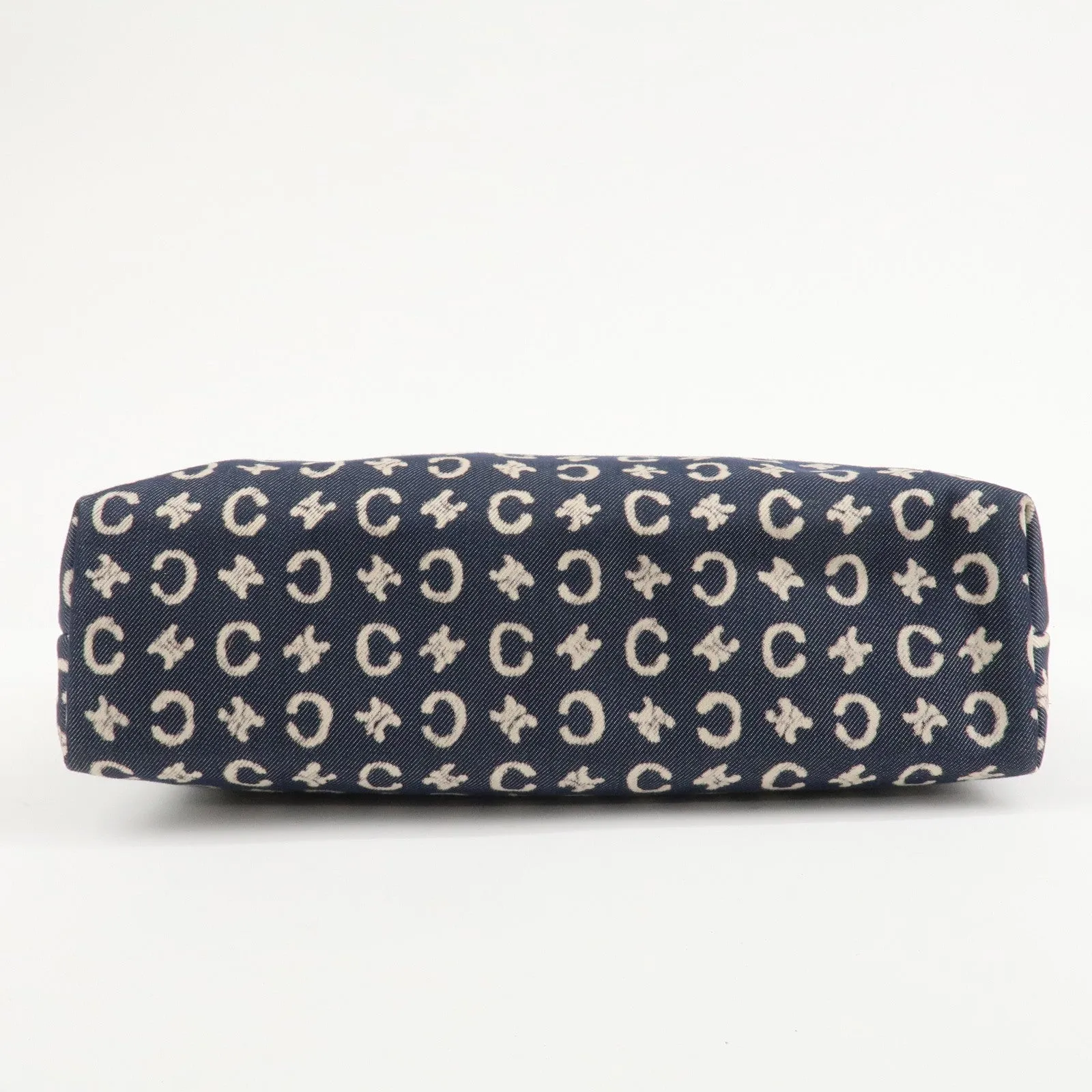 CELINE C Macadam Canvas Leather Shoulder Bag Navy Silver Used