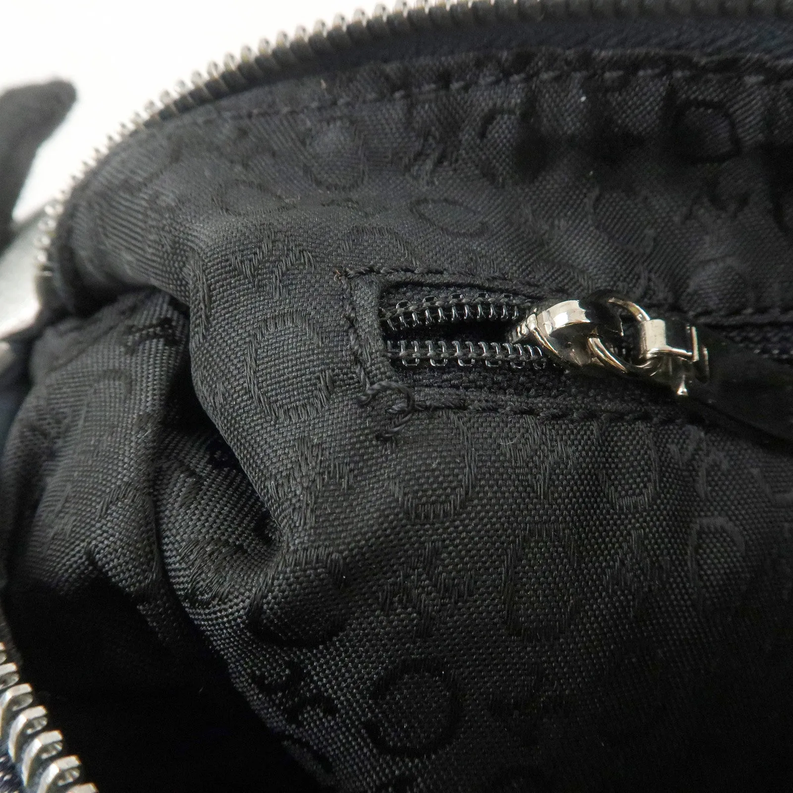 CELINE C Macadam Canvas Leather Shoulder Bag Navy Silver Used