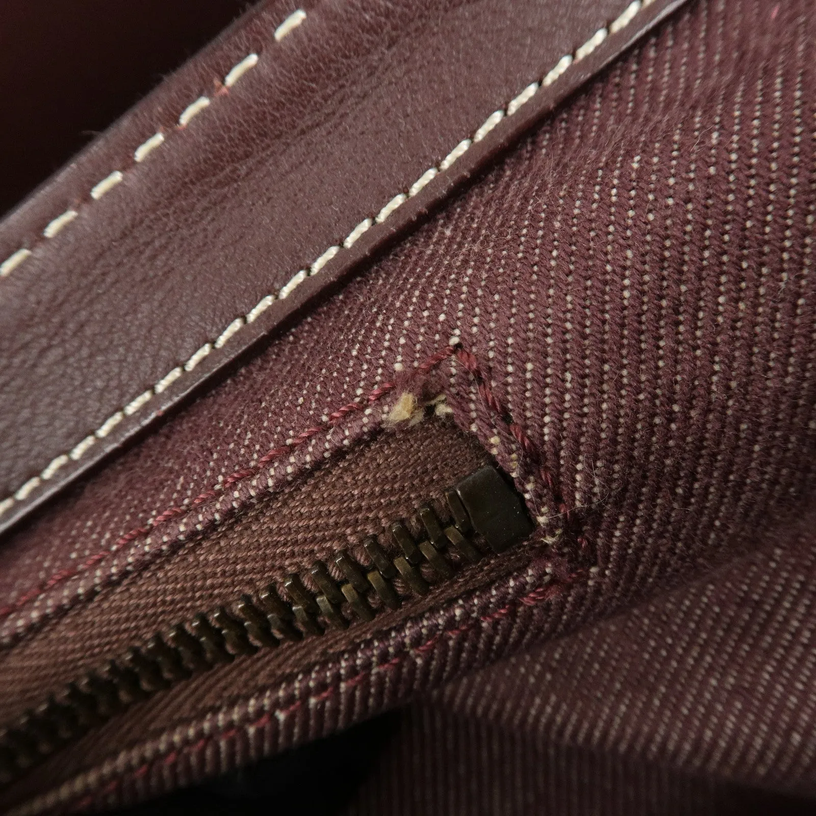 CELINE Macadam Denim Leather Tote Shoulder Bag Bordeaux White Used