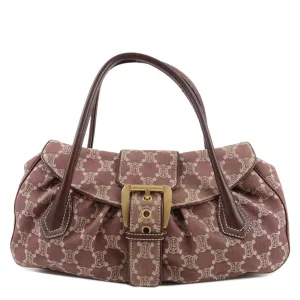 CELINE Macadam Denim Leather Tote Shoulder Bag Bordeaux White Used