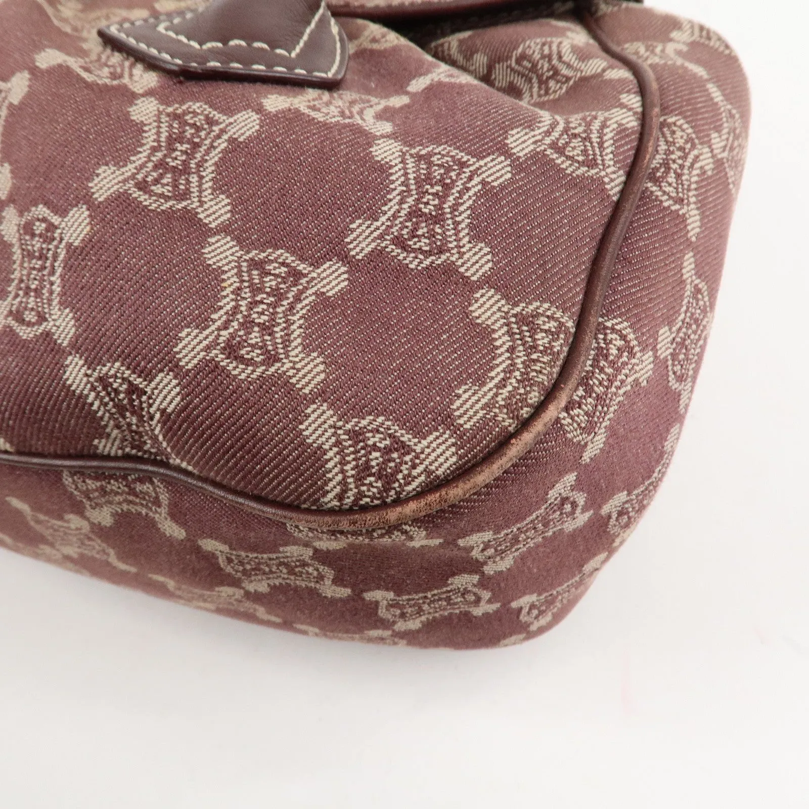 CELINE Macadam Denim Leather Tote Shoulder Bag Bordeaux White Used