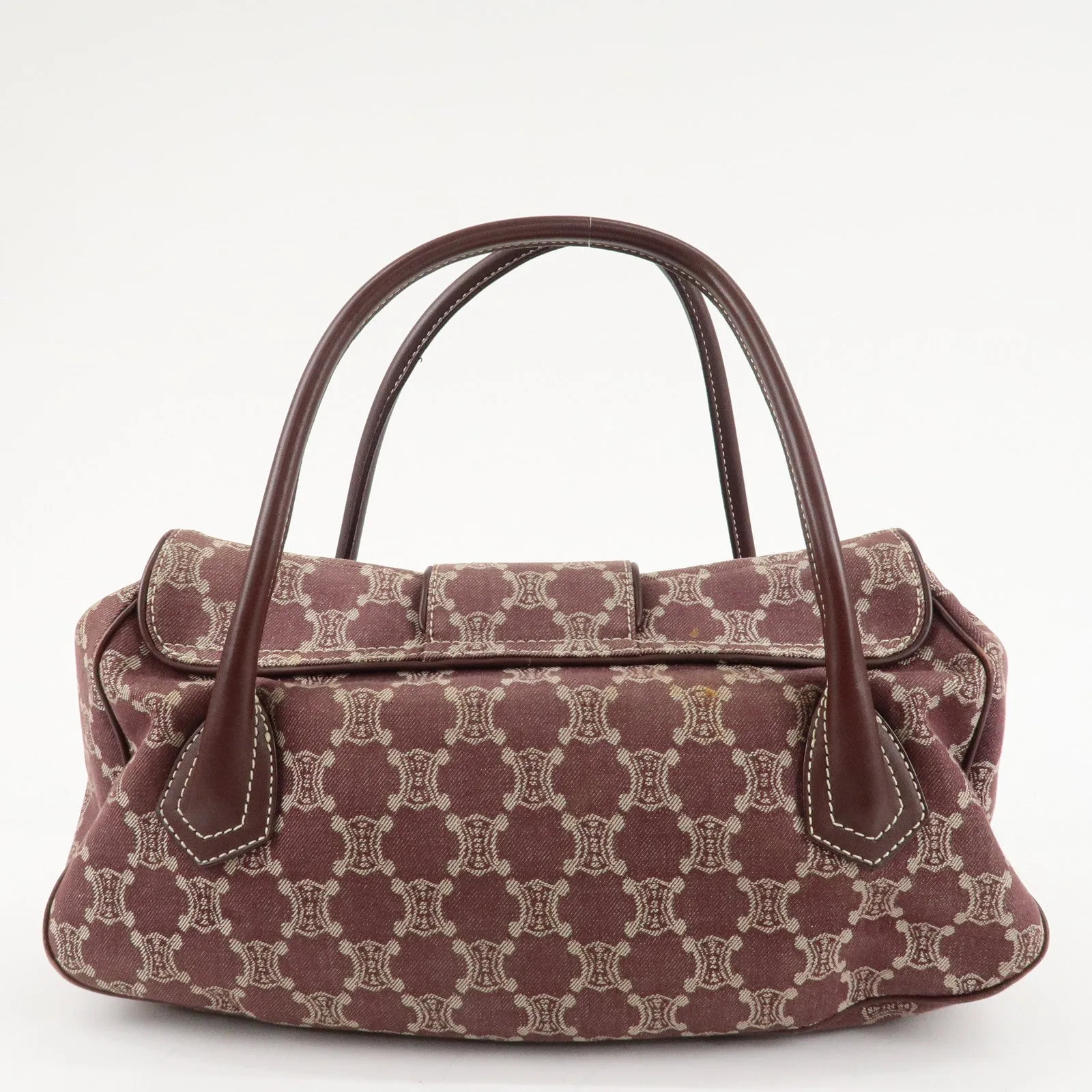 CELINE Macadam Denim Leather Tote Shoulder Bag Bordeaux White Used