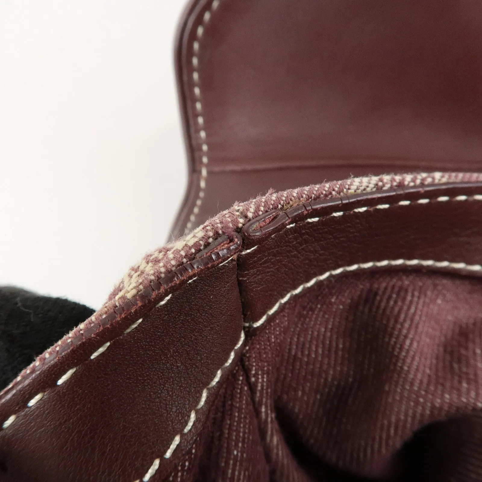 CELINE Macadam Denim Leather Tote Shoulder Bag Bordeaux White Used
