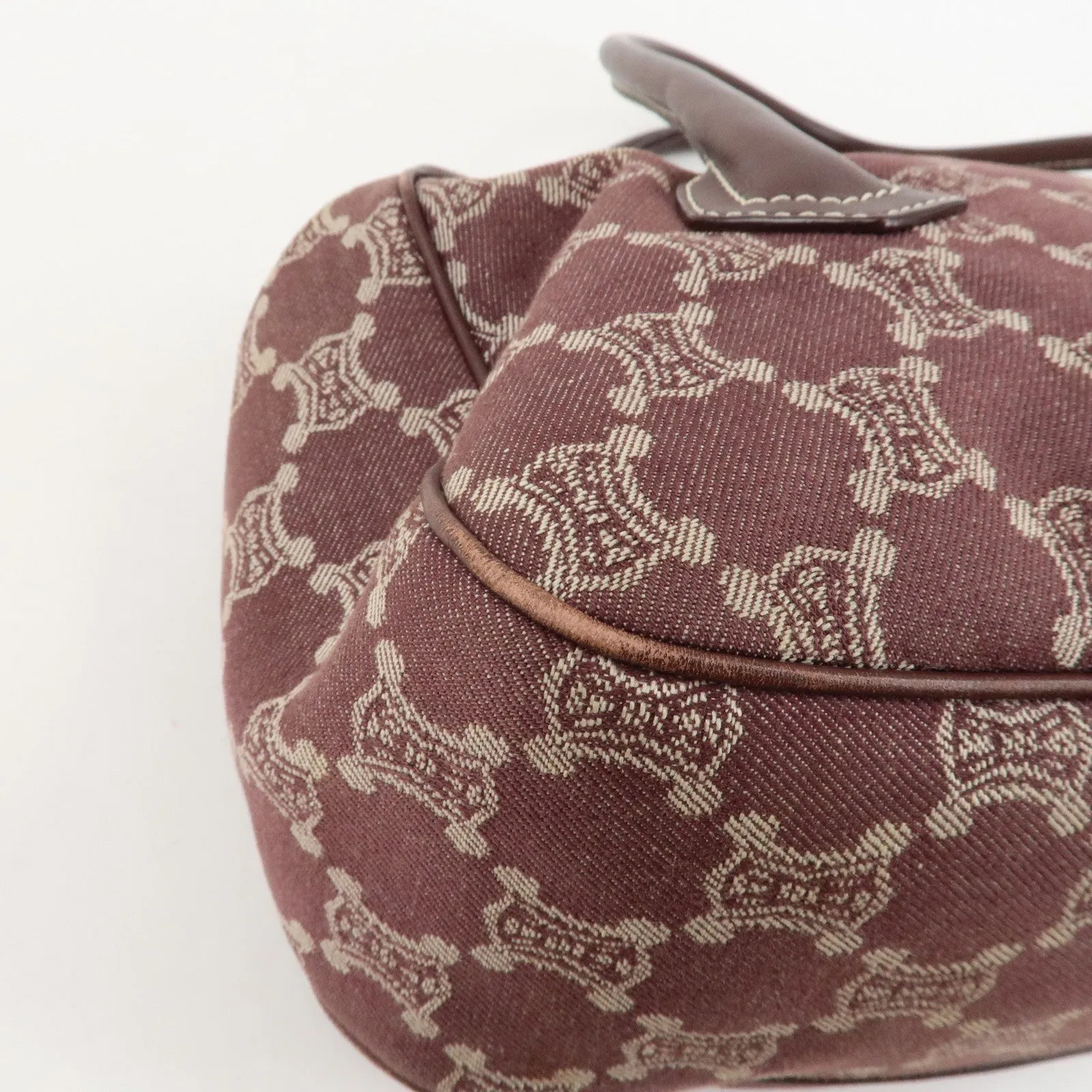 CELINE Macadam Denim Leather Tote Shoulder Bag Bordeaux White Used