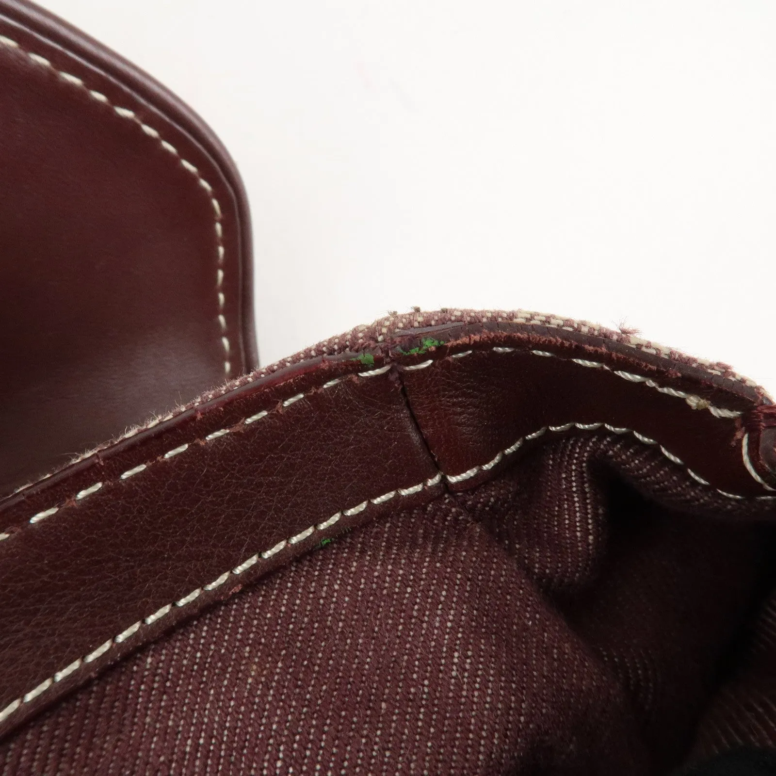 CELINE Macadam Denim Leather Tote Shoulder Bag Bordeaux White Used