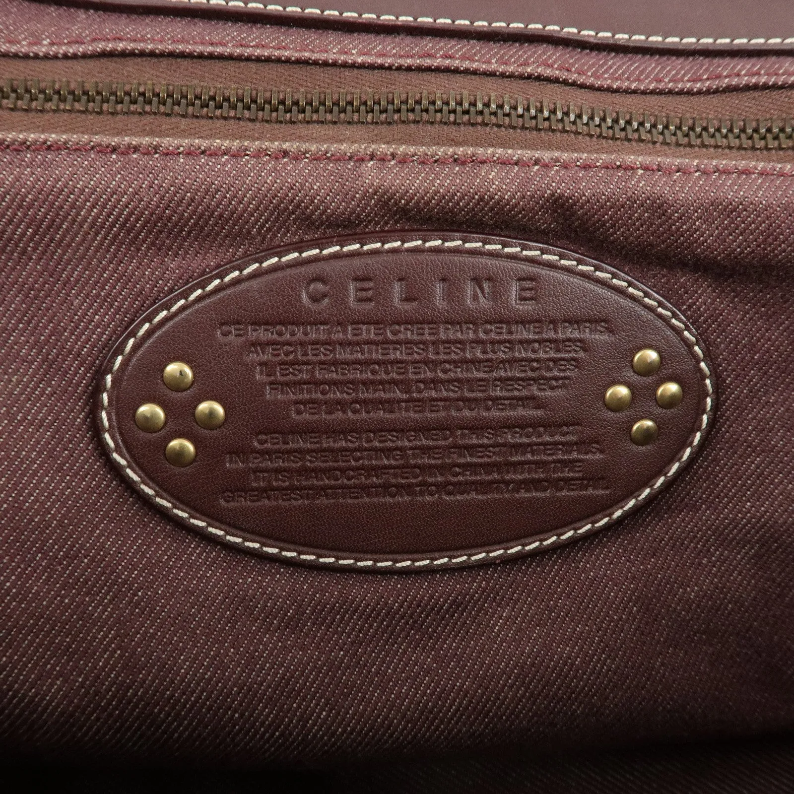 CELINE Macadam Denim Leather Tote Shoulder Bag Bordeaux White Used