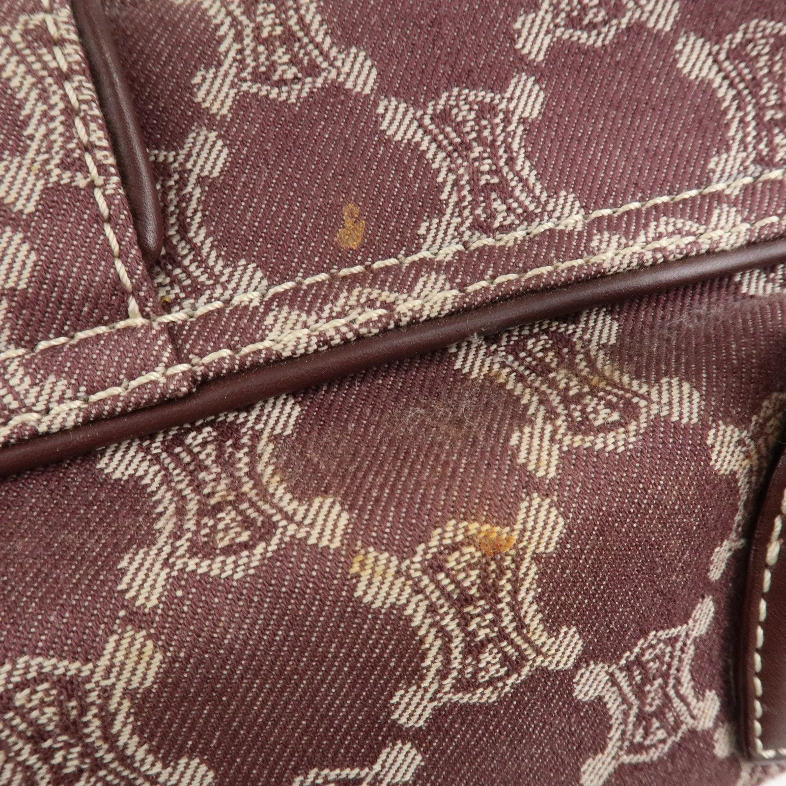 CELINE Macadam Denim Leather Tote Shoulder Bag Bordeaux White Used