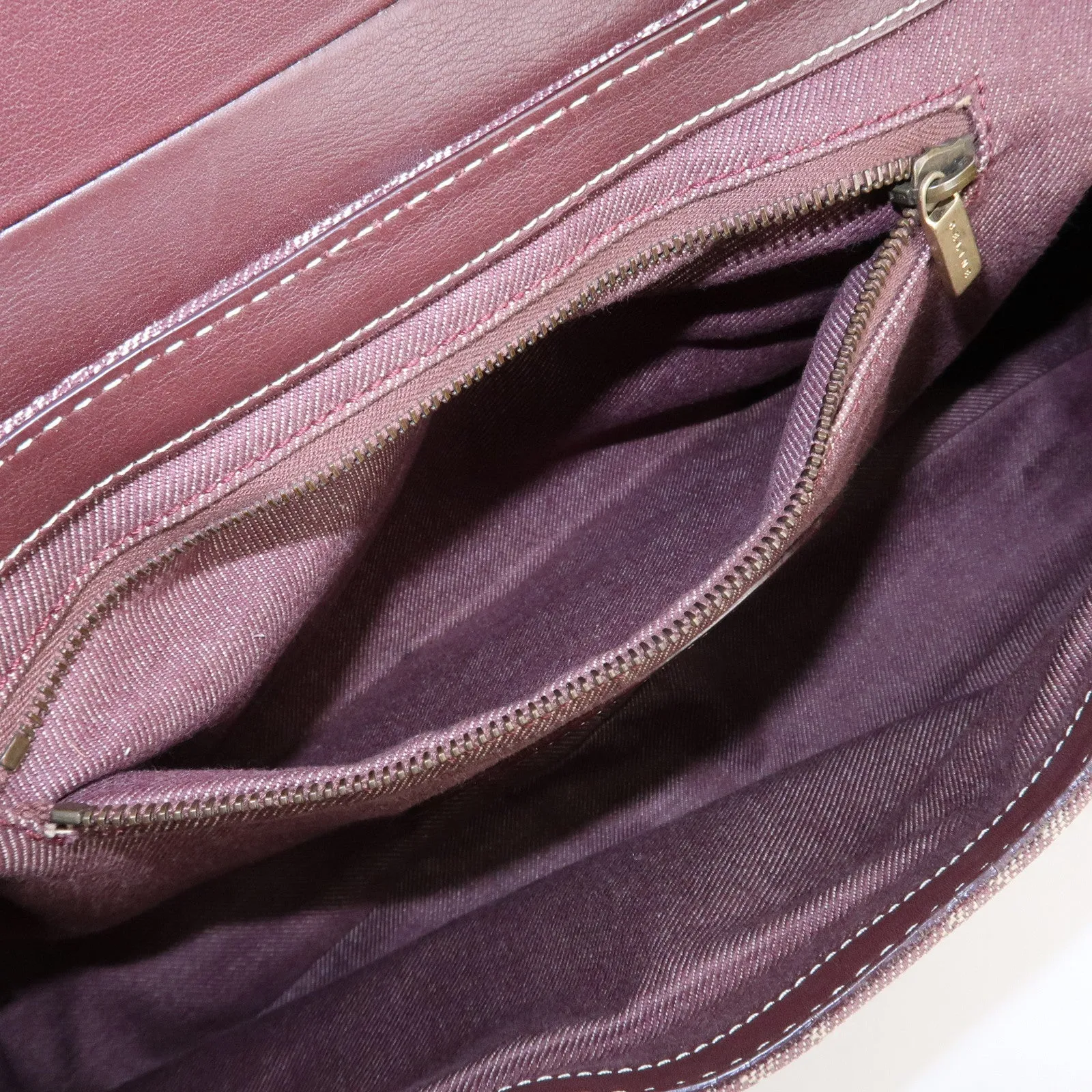 CELINE Macadam Denim Leather Tote Shoulder Bag Bordeaux White Used