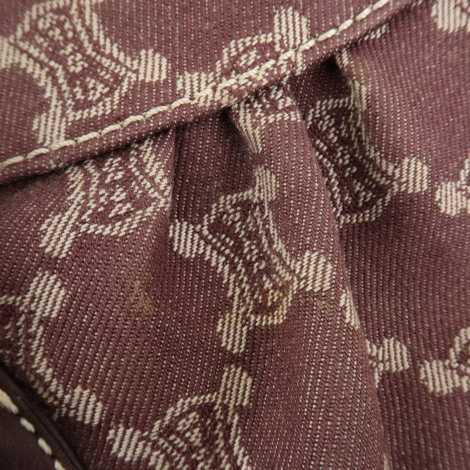 CELINE Macadam Denim Leather Tote Shoulder Bag Bordeaux White Used