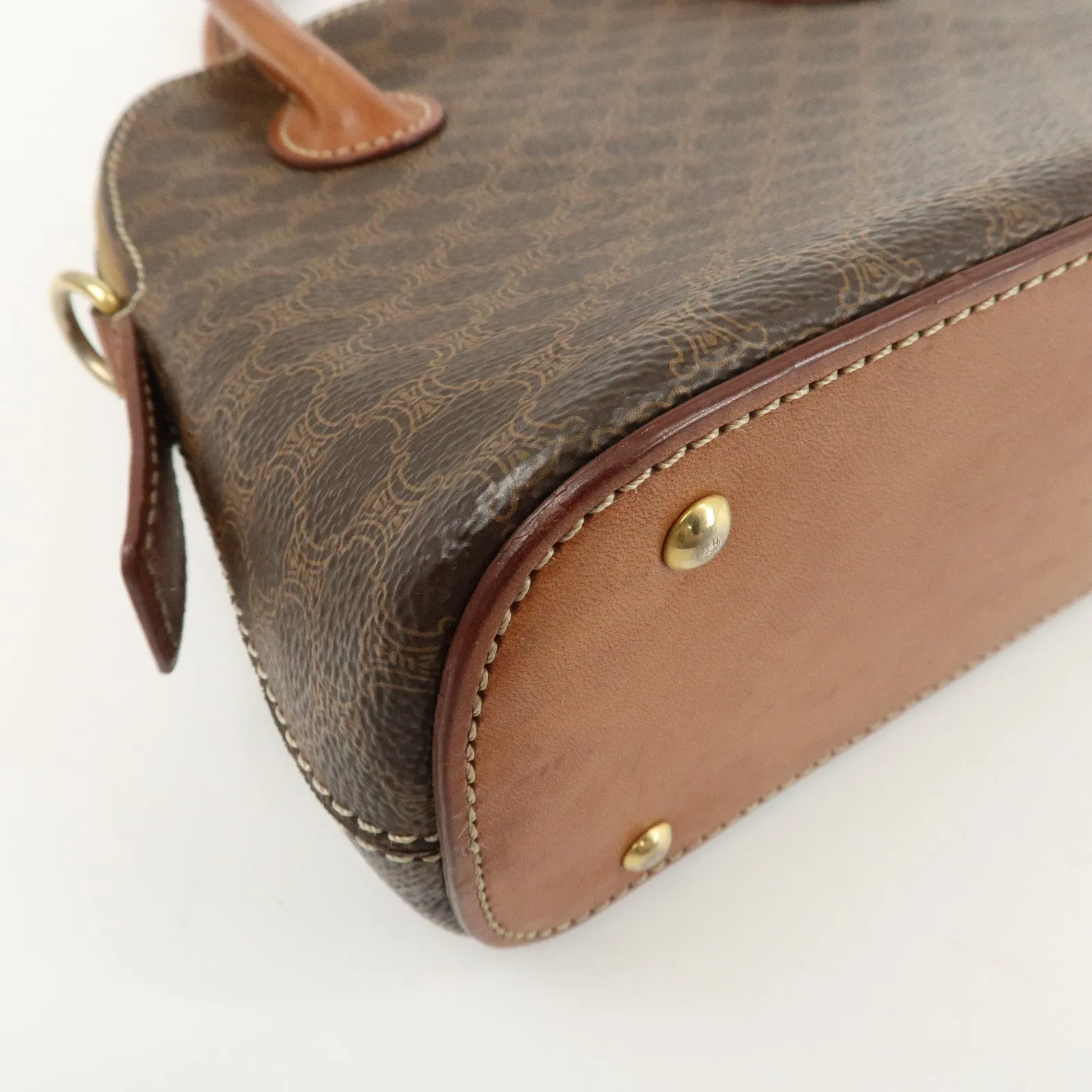 CELINE Macadam PVC Leather 2Way Bag Hand Bag Shoulder Bag Brown Used