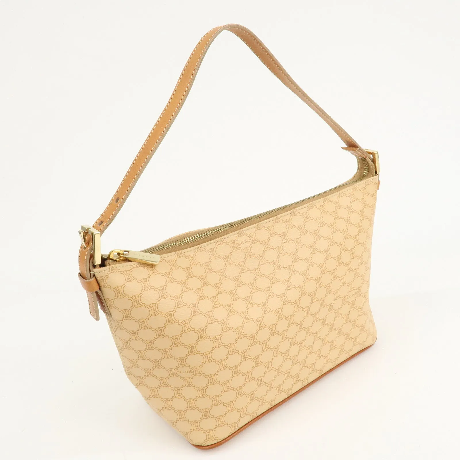 CELINE Macadam PVC Leather Shoulder Bag Beige Brown Used