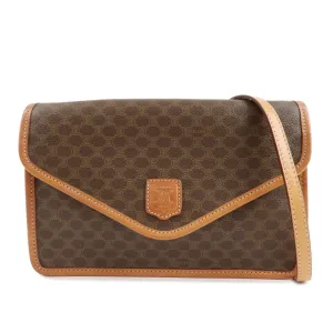 CELINE Macadam PVC Leather Shoulder Bag Brown Used