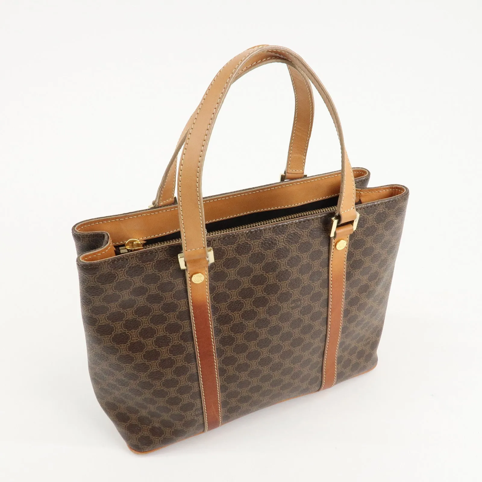 CELINE Macadam PVC Leather Tote Bag Hand Bag Brown