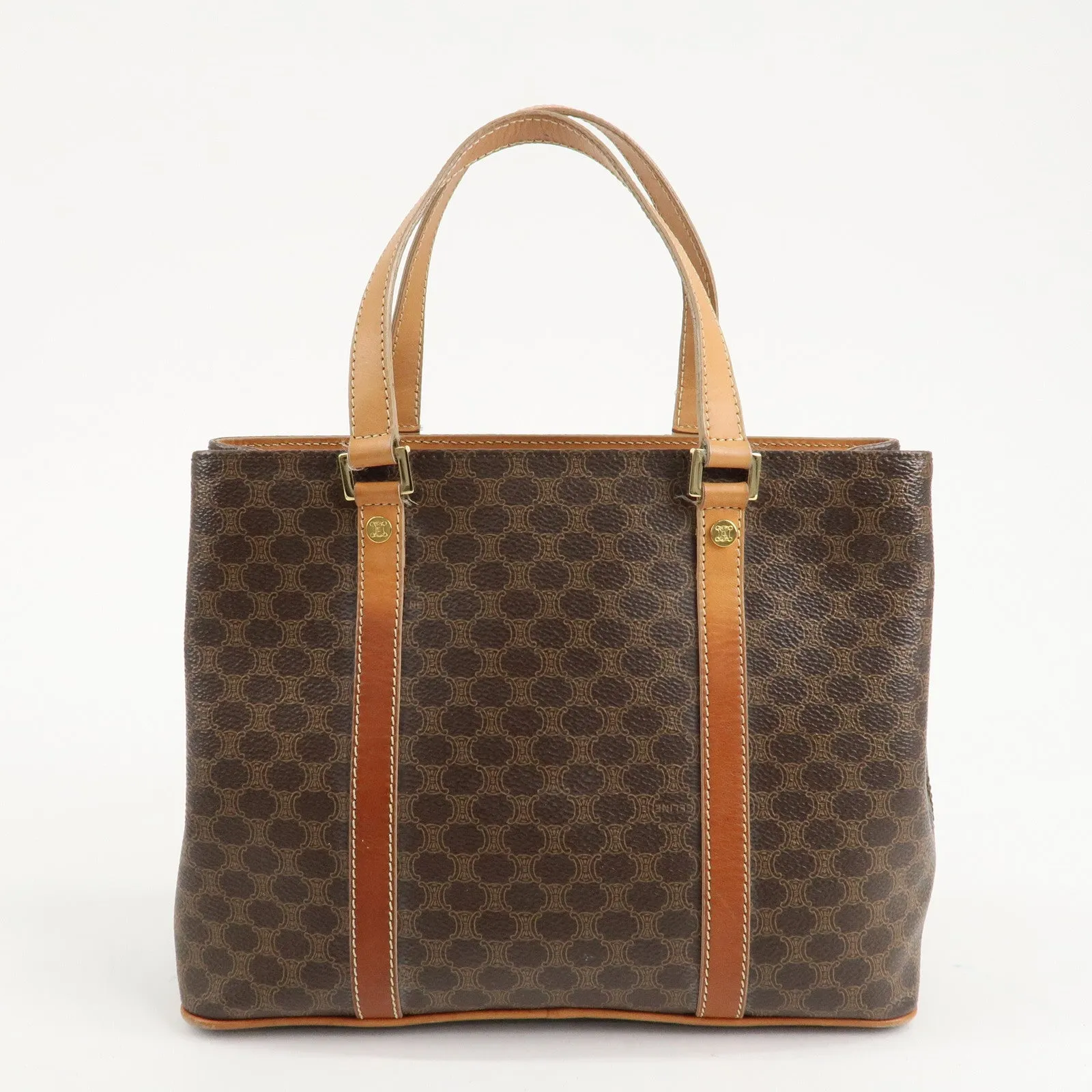 CELINE Macadam PVC Leather Tote Bag Hand Bag Brown