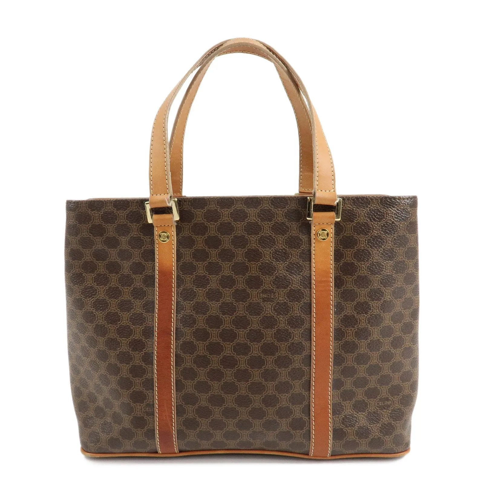 CELINE Macadam PVC Leather Tote Bag Hand Bag Brown