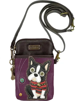 Chala Boston Terrier Cellphone Crossbody Handbag - Convertible Strap 5" x 7.5" x 1"