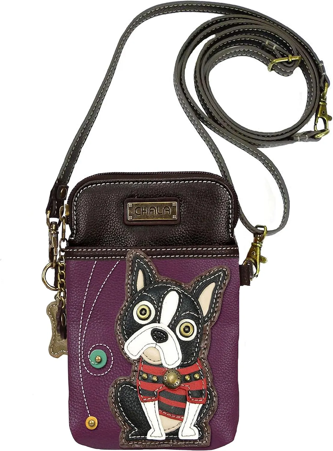 Chala Boston Terrier Cellphone Crossbody Handbag - Convertible Strap 5" x 7.5" x 1"