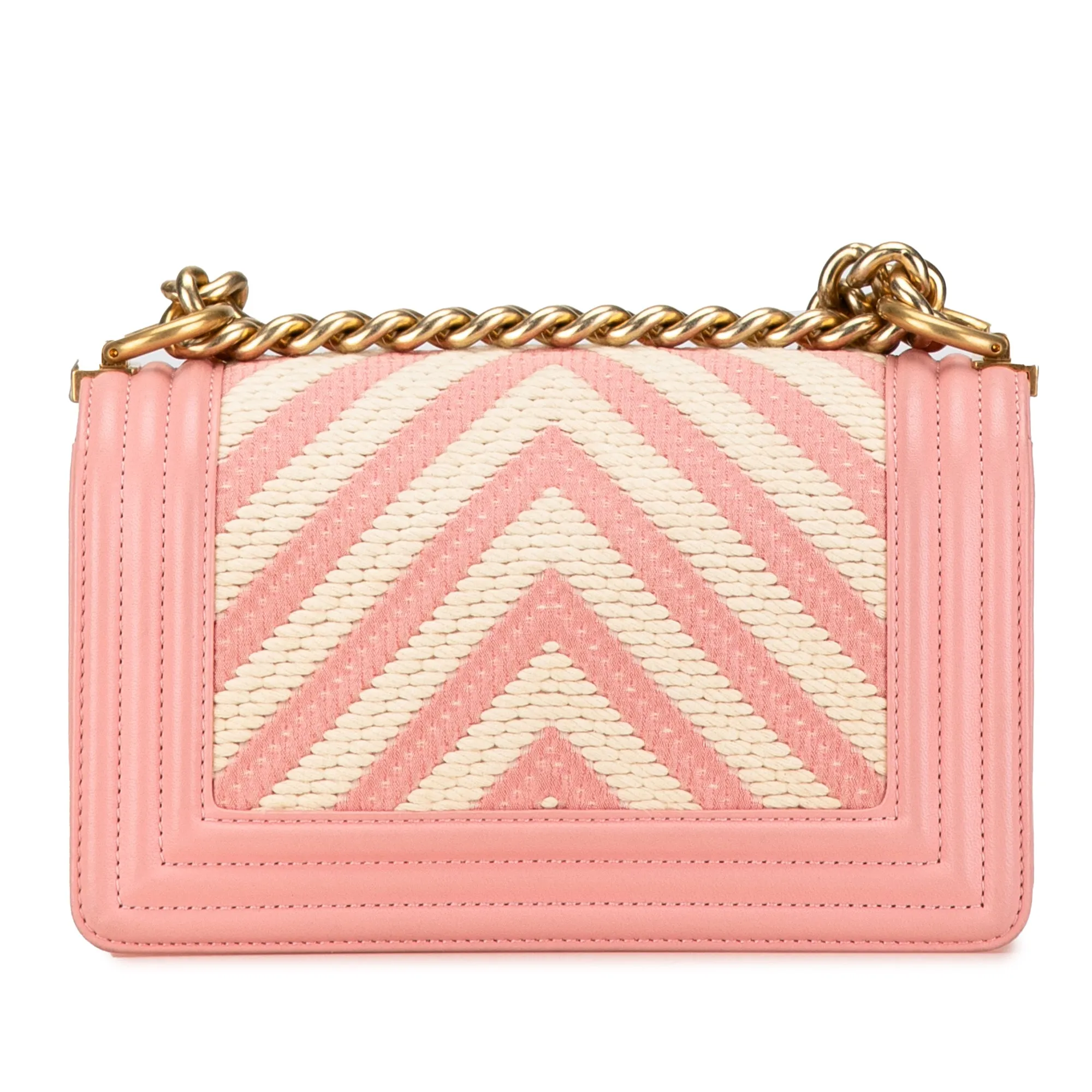 Chanel Boy Braided Small Pink Chevron Gold