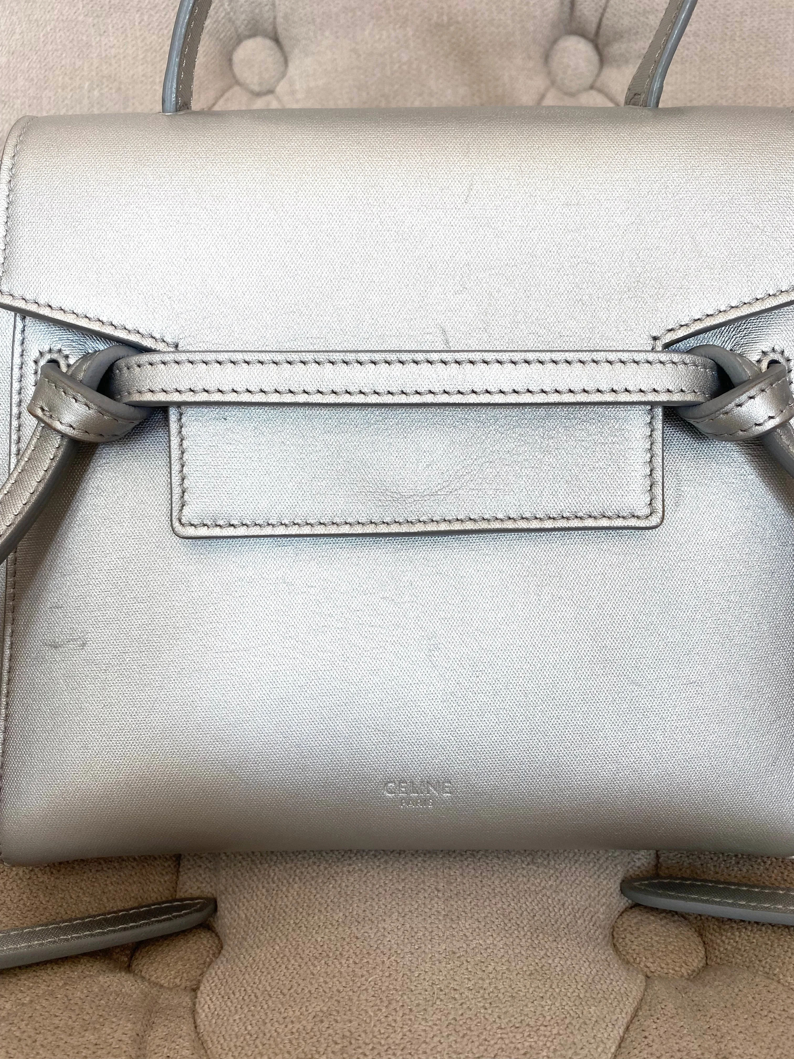 CÉLINE METALLIC SILVER LAMINATED CALFSKIN NANO BELT BAG