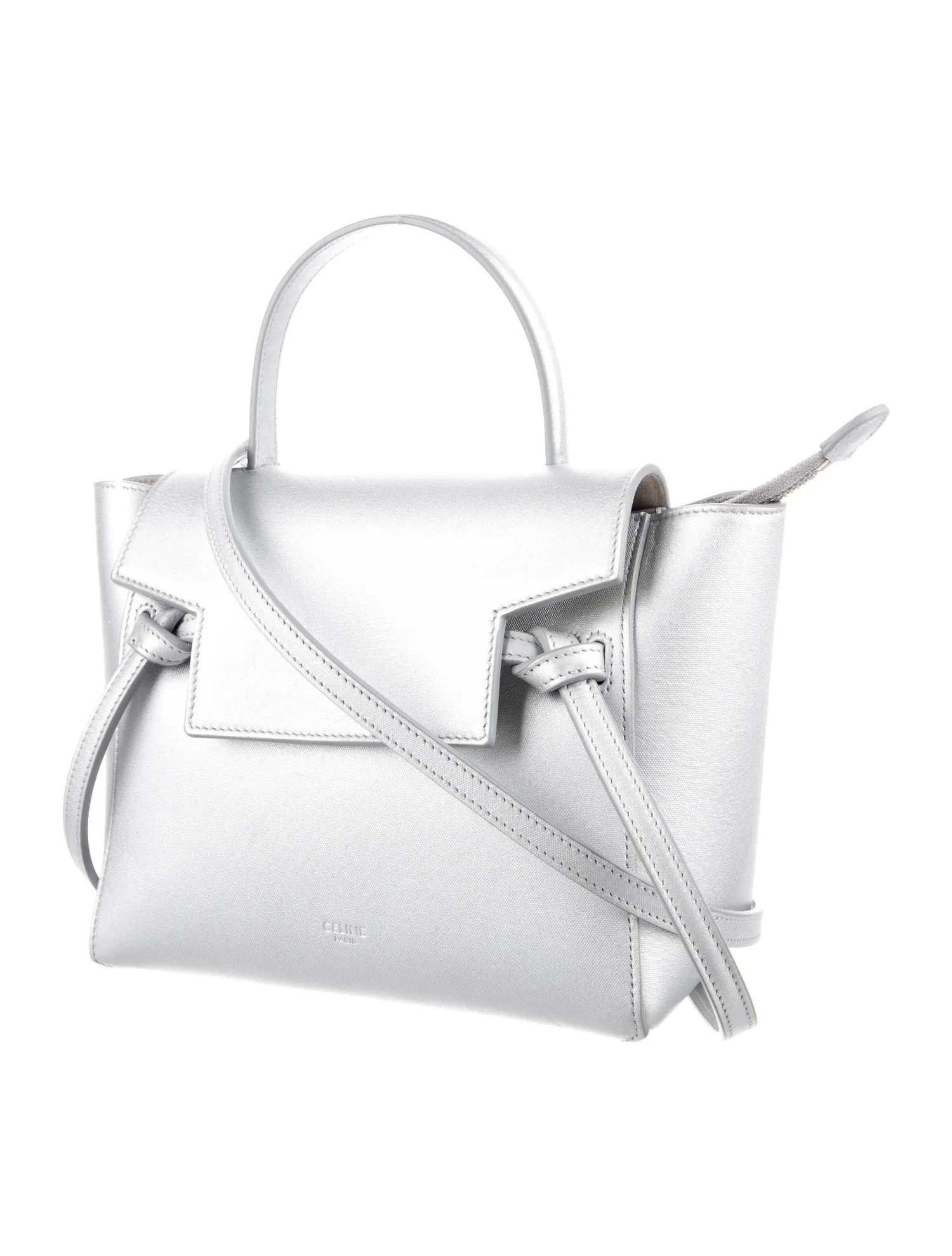CÉLINE METALLIC SILVER LAMINATED CALFSKIN NANO BELT BAG