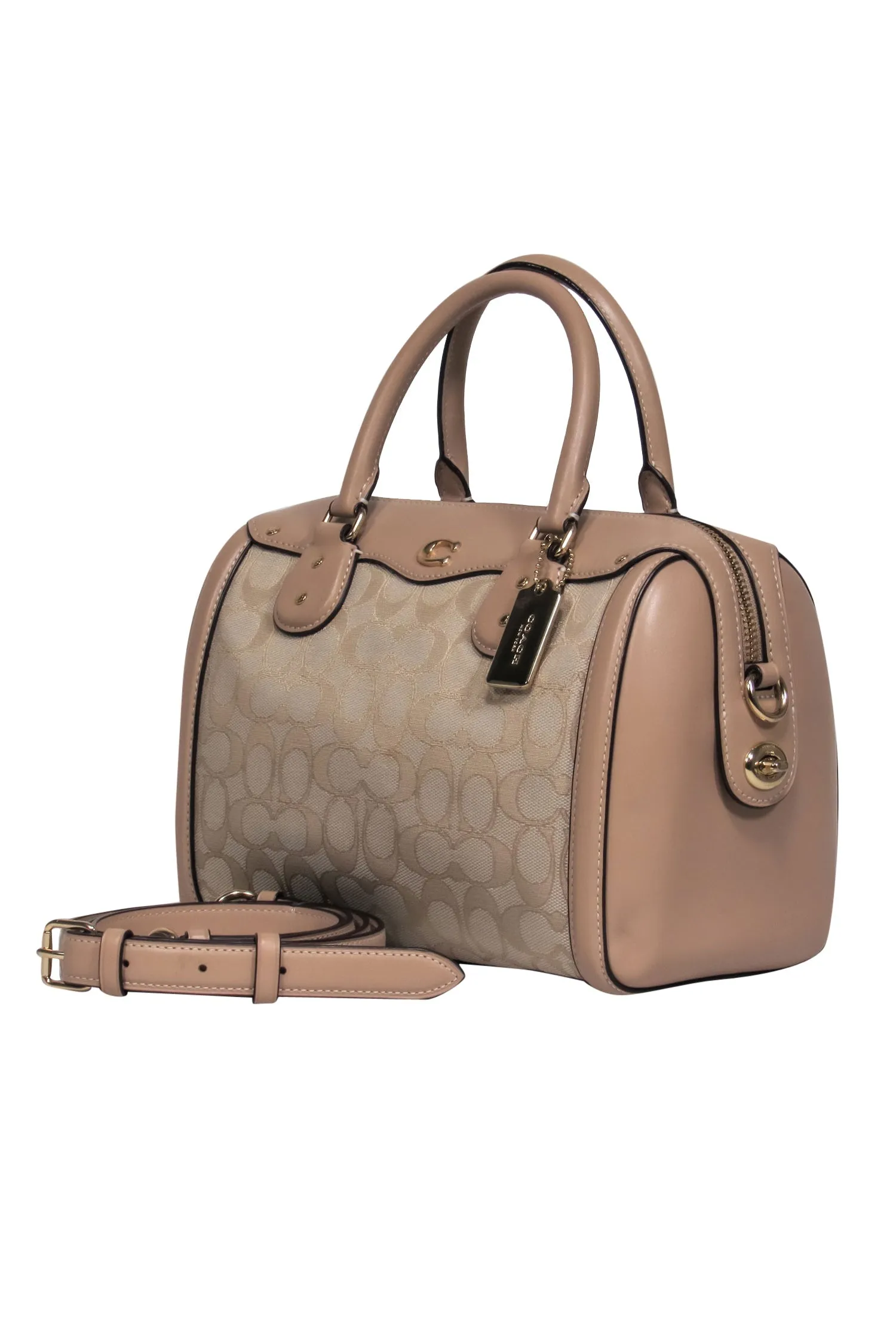 Coach - Beige Monogram Print Convertible Satchel