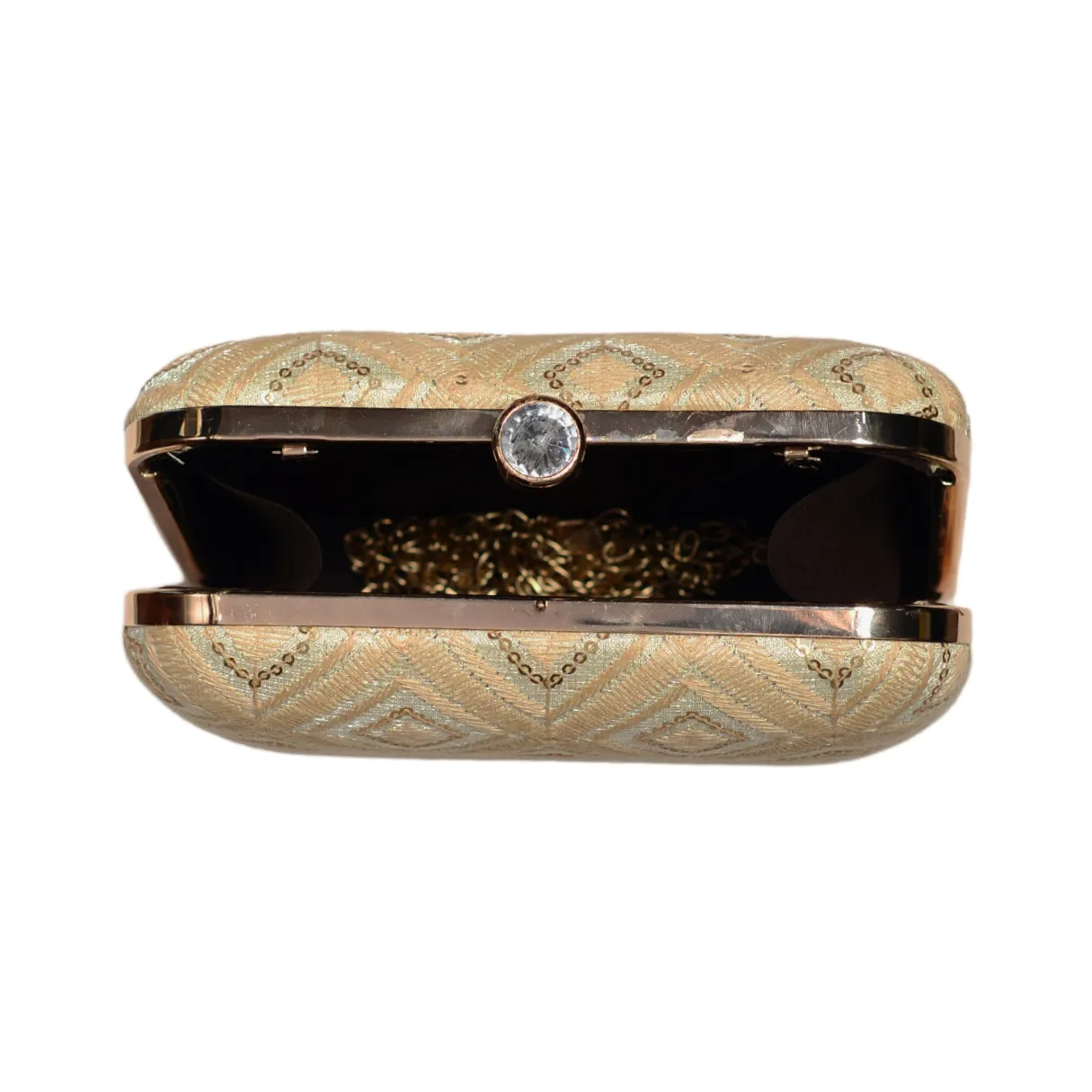 Cream Checks Pattern Thread Embroidery Clutch