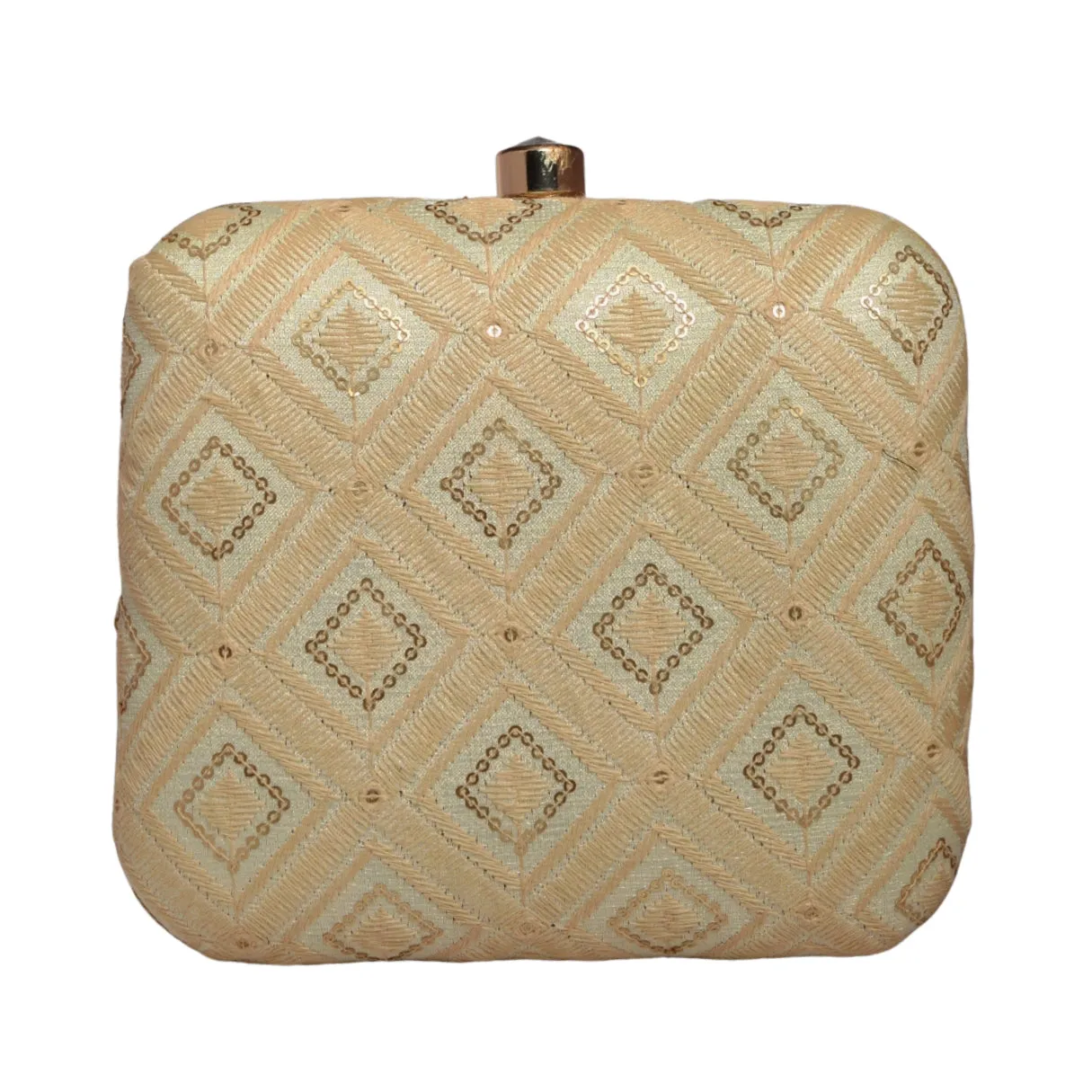Cream Checks Pattern Thread Embroidery Clutch