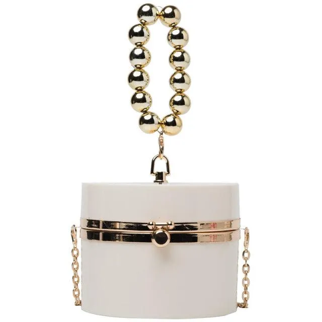 Diamond Acrylic Round Clutch Bag Pearl Handle Women Purses and Evening Handbags Small Shoulder Crossbody Bag