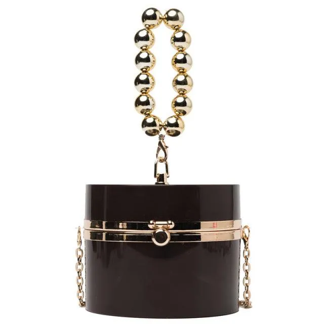 Diamond Acrylic Round Clutch Bag Pearl Handle Women Purses and Evening Handbags Small Shoulder Crossbody Bag