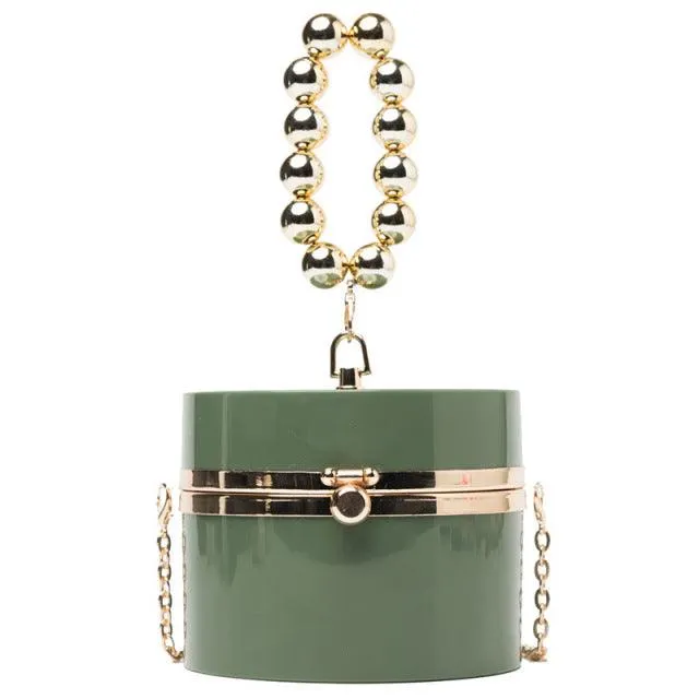 Diamond Acrylic Round Clutch Bag Pearl Handle Women Purses and Evening Handbags Small Shoulder Crossbody Bag