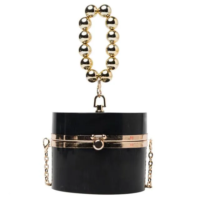 Diamond Acrylic Round Clutch Bag Pearl Handle Women Purses and Evening Handbags Small Shoulder Crossbody Bag