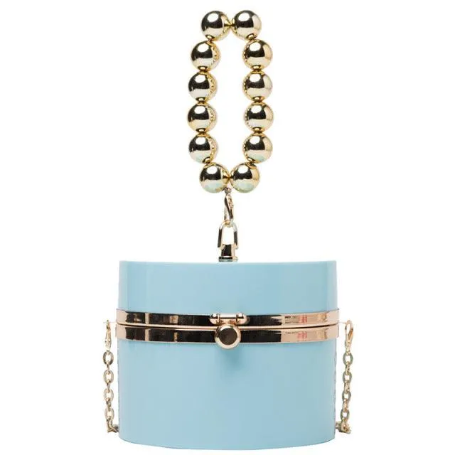 Diamond Acrylic Round Clutch Bag Pearl Handle Women Purses and Evening Handbags Small Shoulder Crossbody Bag