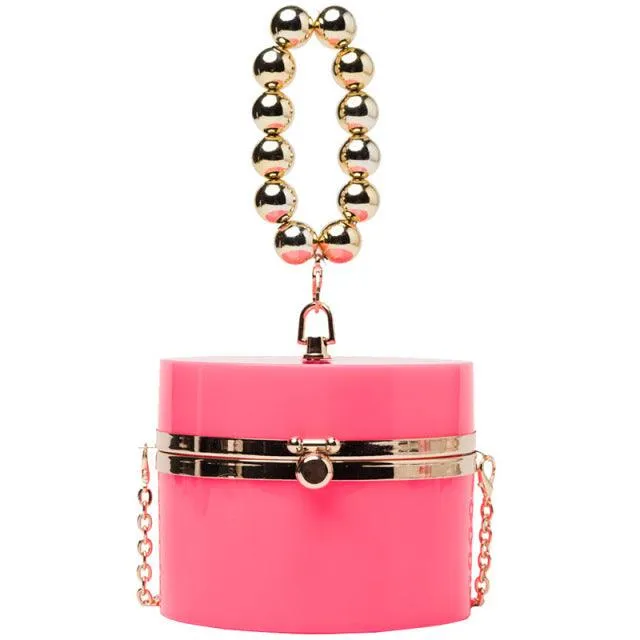 Diamond Acrylic Round Clutch Bag Pearl Handle Women Purses and Evening Handbags Small Shoulder Crossbody Bag