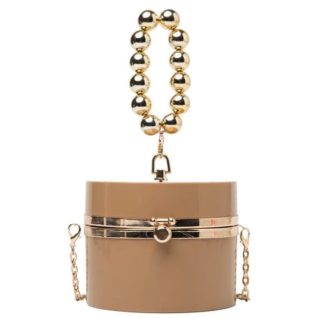 Diamond Acrylic Round Clutch Bag Pearl Handle Women Purses and Evening Handbags Small Shoulder Crossbody Bag
