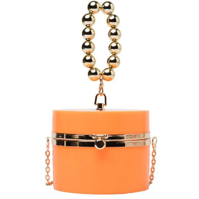 Diamond Acrylic Round Clutch Bag Pearl Handle Women Purses and Evening Handbags Small Shoulder Crossbody Bag