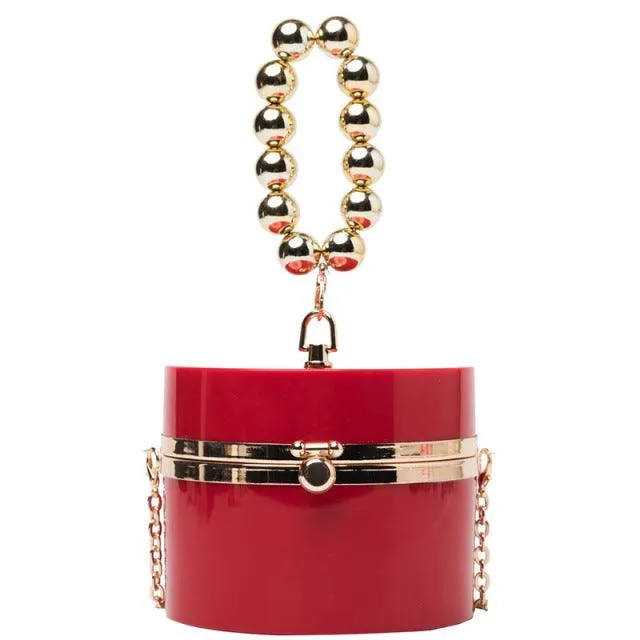 Diamond Acrylic Round Clutch Bag Pearl Handle Women Purses and Evening Handbags Small Shoulder Crossbody Bag