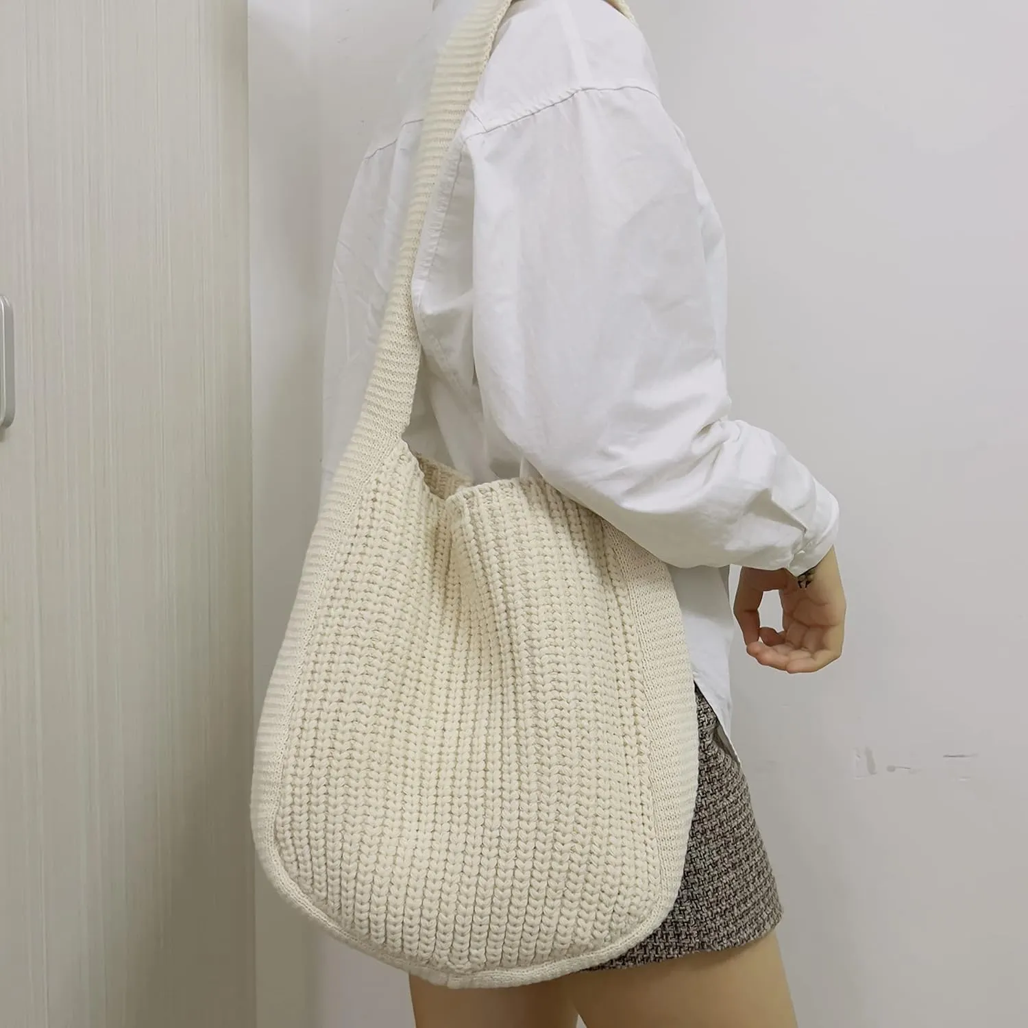 Didida Hobo Knit Crochet Tote Bag for Women Handmade Woven Aesthetic Women's Cute Casual High Capacity Shoulder Handbags