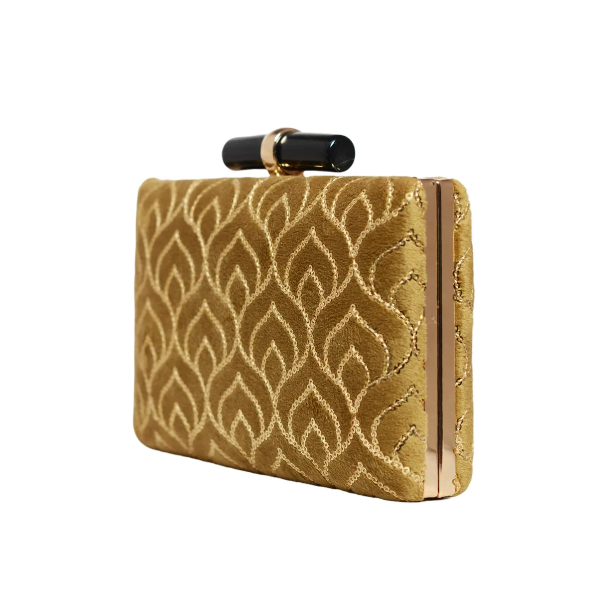 Golden Feather Pattern Sequins Embroidery Clutch
