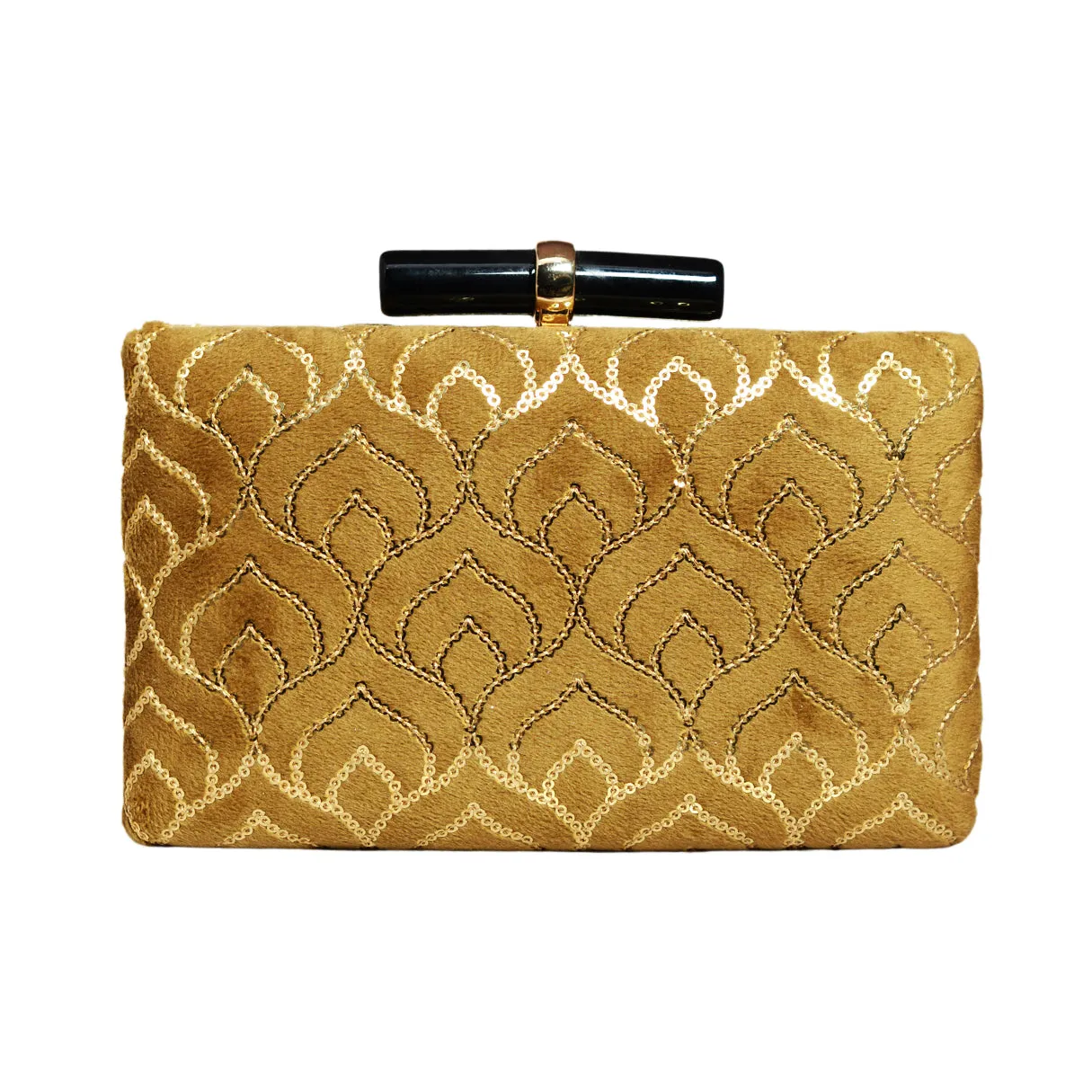 Golden Feather Pattern Sequins Embroidery Clutch