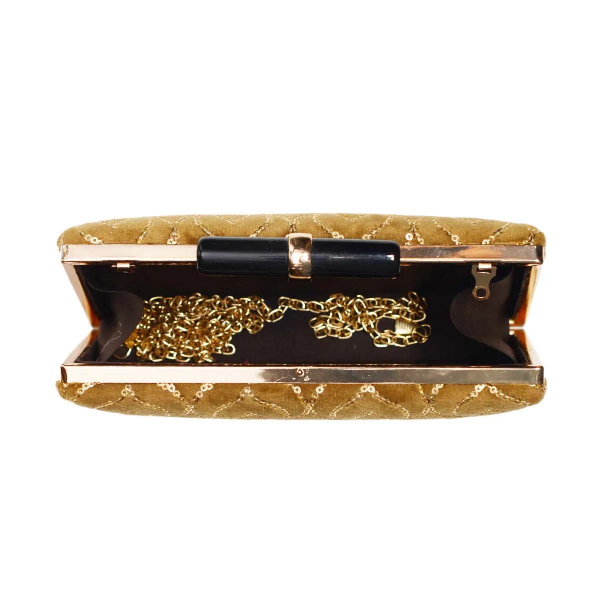 Golden Feather Pattern Sequins Embroidery Clutch