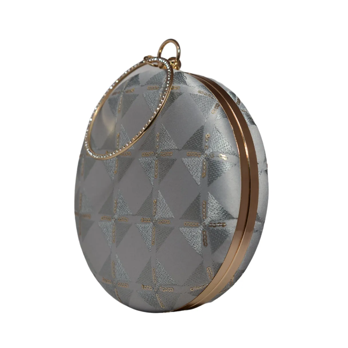 Grey Checks Pattern Embroidery Round Clutch