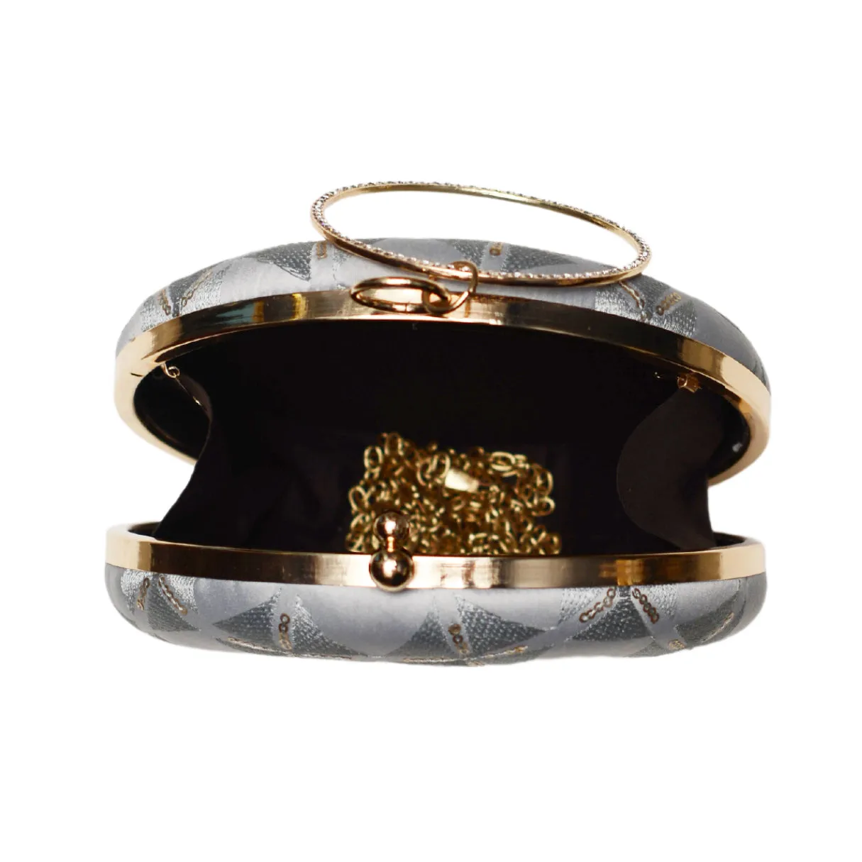Grey Checks Pattern Embroidery Round Clutch