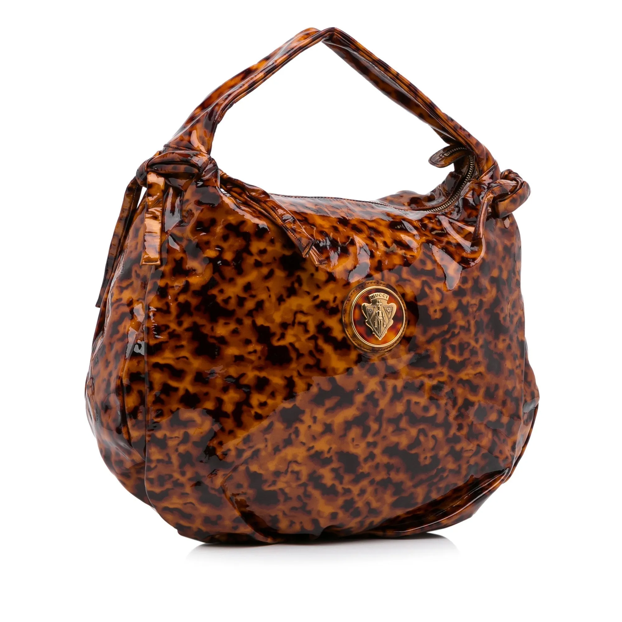 Gucci Hysteria Tortoise Shell Medium Brown Patent Leather