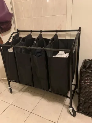 Heavy-Duty 4-Bag Rolling Laundry Sorter Storage Cart with Wheels Black