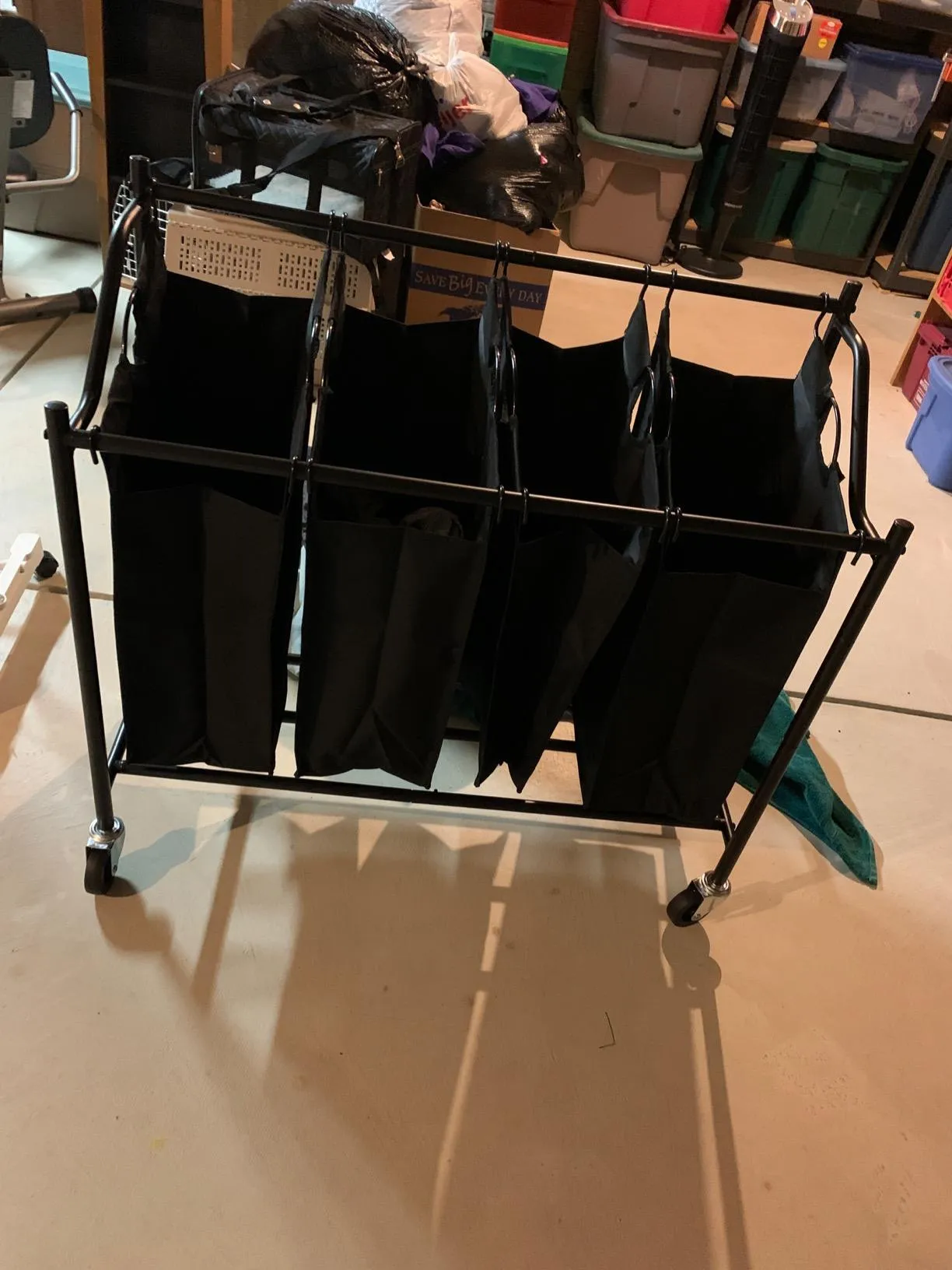 Heavy-Duty 4-Bag Rolling Laundry Sorter Storage Cart with Wheels Black