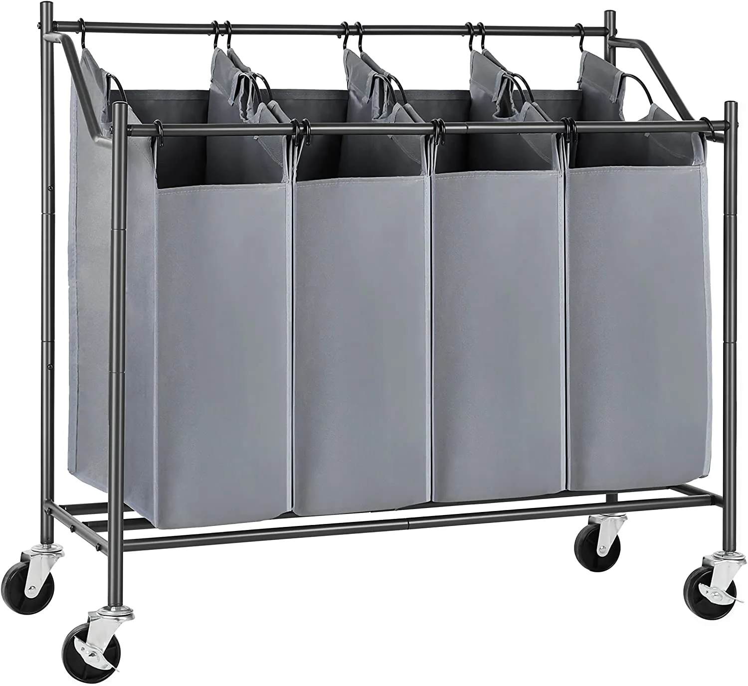 Heavy-Duty 4-Bag Rolling Laundry Sorter Storage Cart with Wheels Black