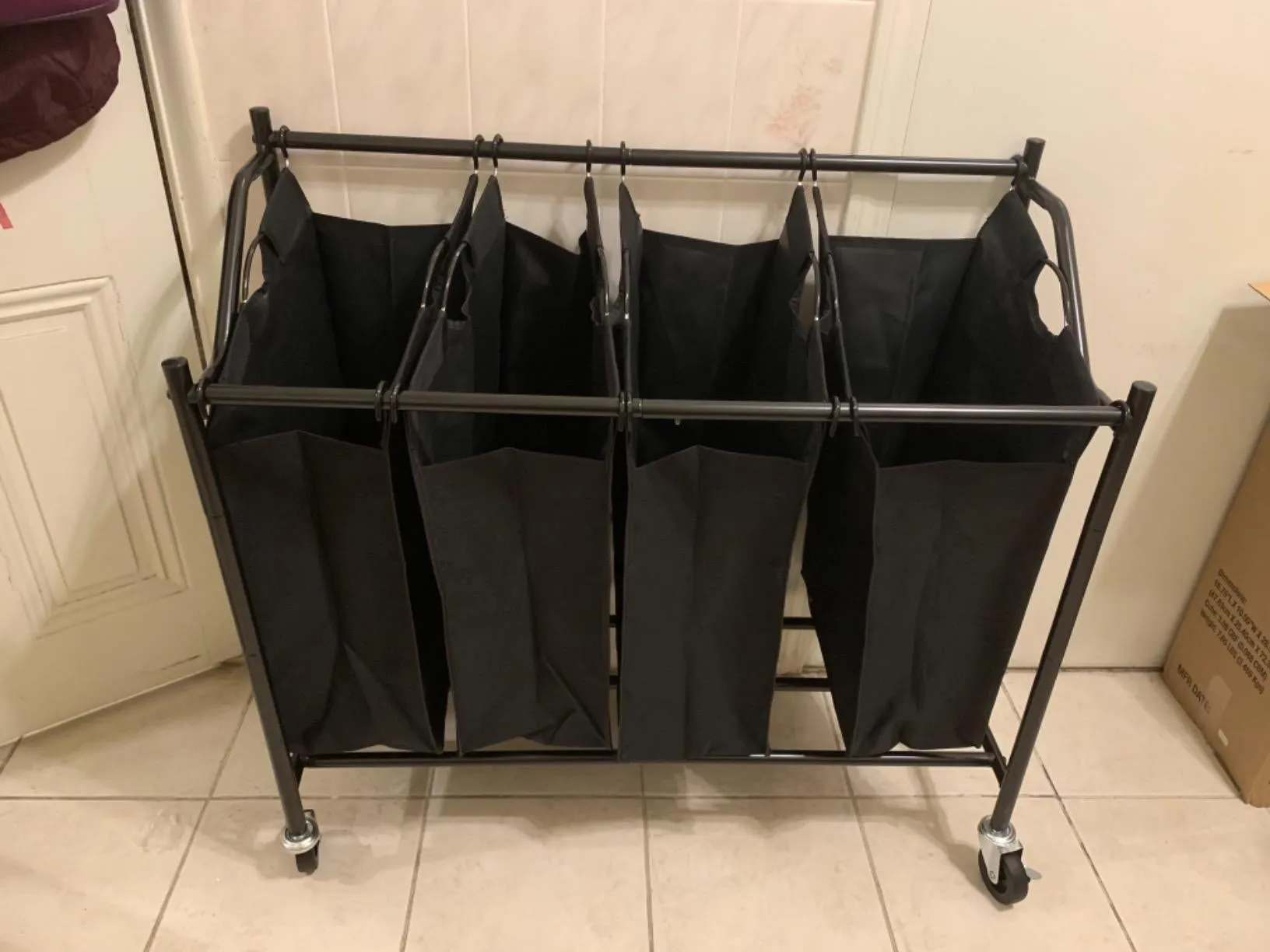 Heavy-Duty 4-Bag Rolling Laundry Sorter Storage Cart with Wheels Black