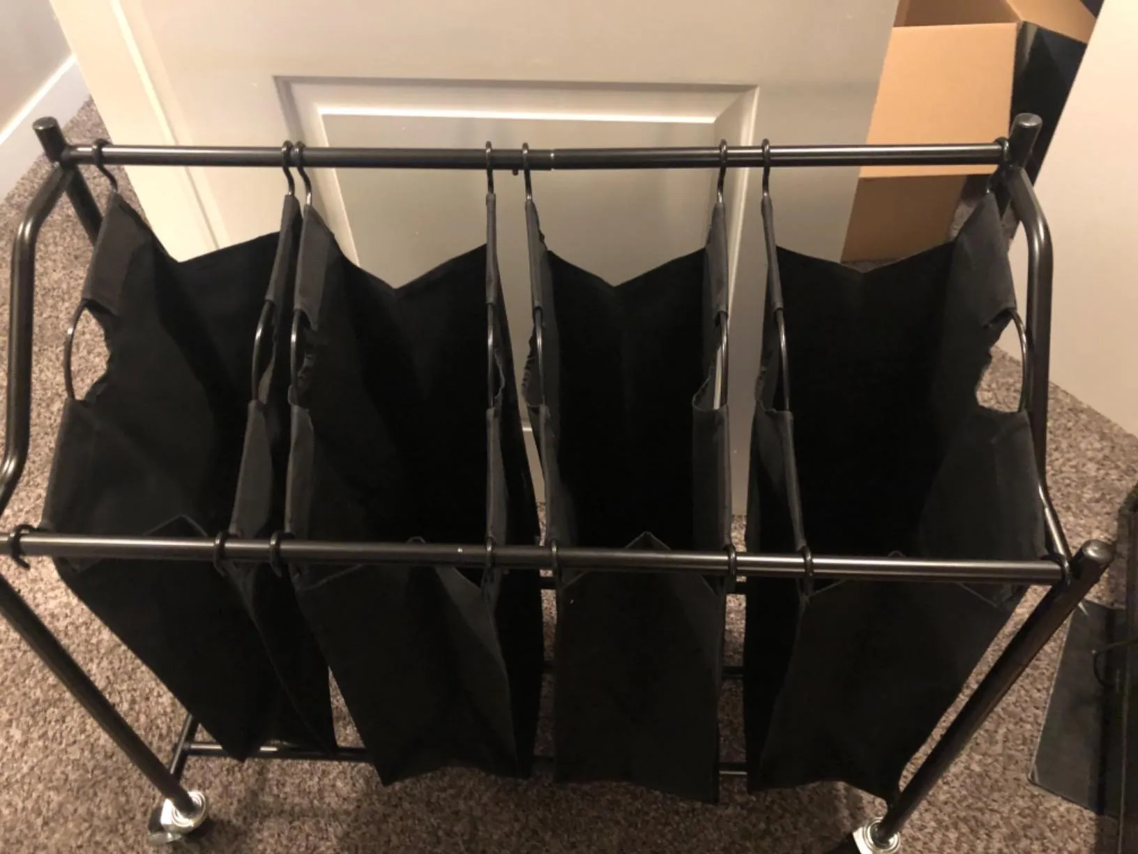 Heavy-Duty 4-Bag Rolling Laundry Sorter Storage Cart with Wheels Black