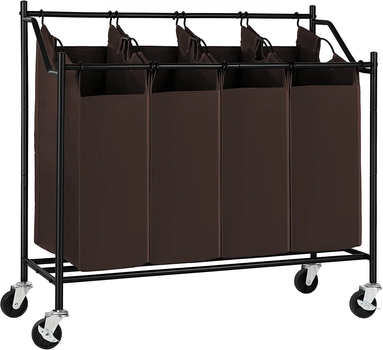 Heavy-Duty 4-Bag Rolling Laundry Sorter Storage Cart with Wheels Black