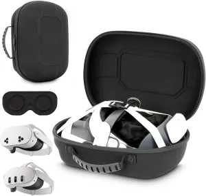 Large Carrying Case for Meta Quest 3/3S/Oculus Quest 2, Hard Travel Case Compatible with Official Original/Elite Strap/BOBOVR/Kiwi Design/Other 3rd Head Strap, Black